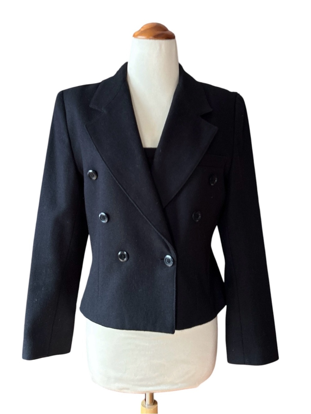 Black Double-Breasted Women's Wool Blend Blazer